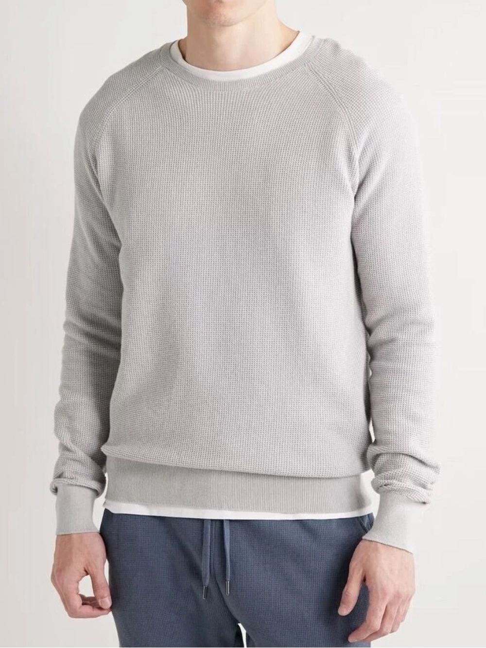 Onia Waffle Sweater Mens Knit Cashmere Blend Medium Grey Raglan Elbow Patch